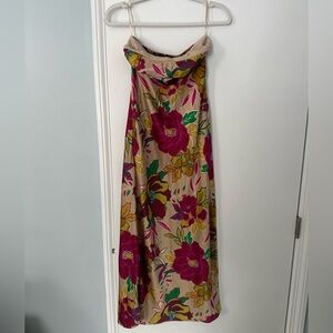 Sincerely Jules Strapless Floral Dress in Pink and Yellow